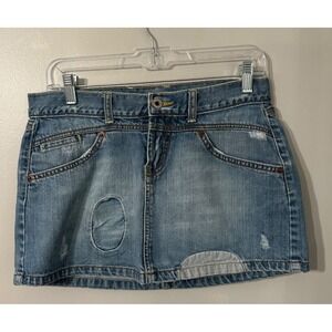 Lucky Brand Dungarees Denim Mini Skirt Distressed size 28‎ Festival Boho